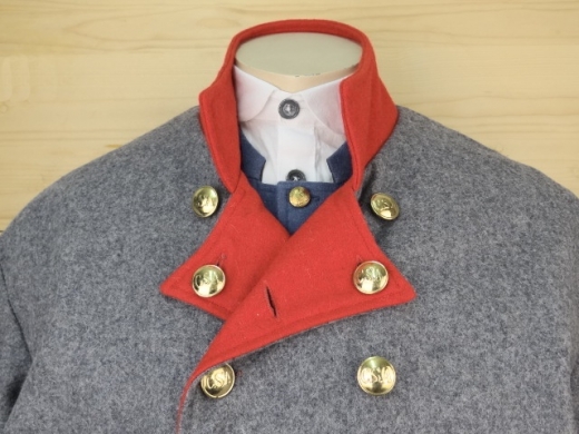 CS Frock Coat Captain hellgrau/rot, 2 reihig, 14 CSA Knpfe, 100% Wolle, Futter 100% Baumwolle